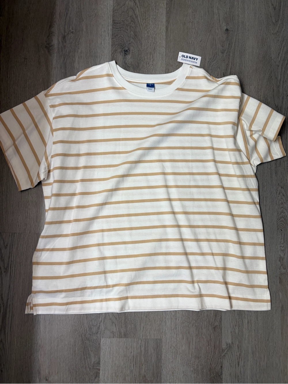 Old Navy Cream and Tan Striped Short Sleeve Tee